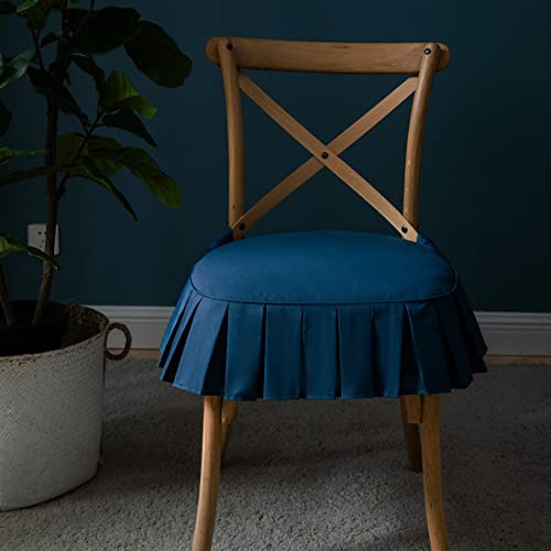 Xslive Solid Ruffled Chair Pad With Ties,Comfortable Non Slip Seat Cushion Kitchen Dining Decor Chair Cushion With Removable Cover (Lakeblue,18"X18") #TOP23