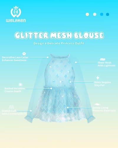 Image of Girl Sequin Mesh Bloues Sparkle Ruffle Collar Long Sleeve Shirts Tops,5-12 Years