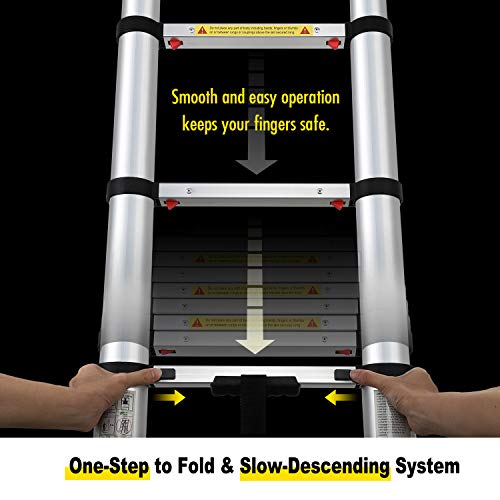 WolfWise 10.5FT Aluminum Telescoping Ladder with One-Button Retraction System, Telescopic Extension Ladder Multi-Position