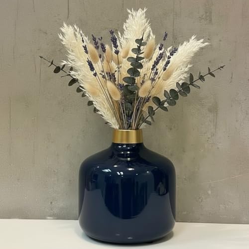Image of Artful Living India - Round Metal Flower Vase | Round Vintage Vase for Living Room, Table, Office Decoration & Home Decor | Antique Decorative Metal Vase (Midnight Blue)