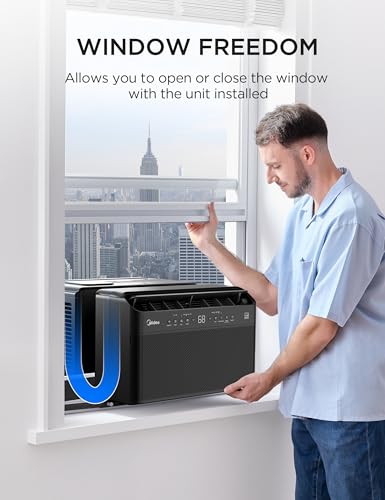 Image of JET BLACK LIMITED EDITION Midea U Shaped Window Air Conditioner for Bedroom - 6000 BTU, Smart Control, Inverter Technology - Room Darkening Side Vents - Ultra Quiet Innovative Window-Friendly Design