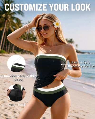 Image of Daci Women Strapless Tankini Tummy Control 2 Piece Bandeau Swimsuit