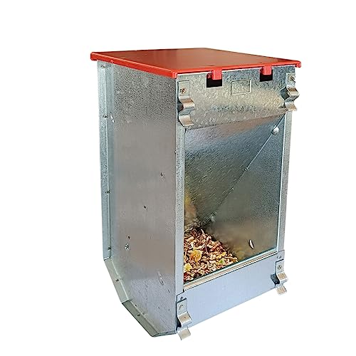 Breker Futterautomat Kaninchen 1,5 KG [mit Deckel] aus Metall - 1 Fresstellen - Futterspender für Kleintiere und Nager - Outdoor geeignet