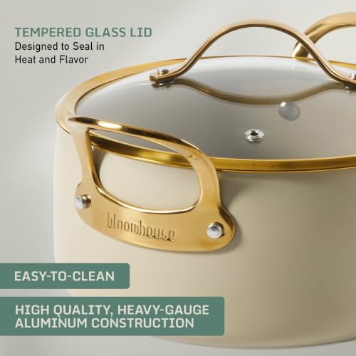 Bloomhouse 15-Piece Ceramic Nonstick Cookware Set, Two Time Oprah's Favorite Things, Heavy-Gauge Aluminum Pots and Pans Set, PFAS & PFOA & PTFE Free Ceramic Cookware, Oven Safe to 500°F, Almond Cream - Image 4