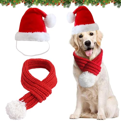 Katzen Hunde Weihnachtskostüm,Weihnachten Haustier Schal,Hunde Weihnachtsmann-Mütze,Hunde Weihnachten Schal,Haustier Kostüm Weihnachten,Haustier Weihnachts Outfit,Haustier Kleidung Weihnachtsmütze