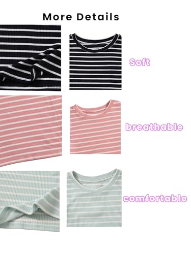 OYOANGLE Girl's Summer T-Shirt Dress Striped Print Short Sleeve Ribbed Knit Casual Dress3