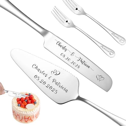 FKF Ensemble Couteaux et de Serveurs à Gâteau Mariage Personnalisés Ensemble sculpture et de Découpe de Gâteau Personnalisé Cadeau Personnalisé Pour...