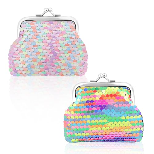 Bunte Pailletten-Geldbörse Damen & Mädchen - Glitzer-Mini Geldbörse mit Schlüssel