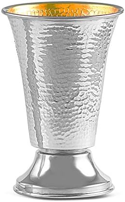 Zion Judaica Ltd Passover Seder Sterling Silver Kiddush Cup Wine Goblet 4.25" - Modern Hammered Cup For Shabbat, Yom Tov, Pesach use