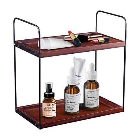 Wooden Under Sink Organizer, Countertop Storage Shelf for Bathroom Kitchen, 2-Tier Wood Organizers Rack Small Things Collection Holder, Multi-Purpose Wood Vanity Organize Shelves Cabinet Organization Cover