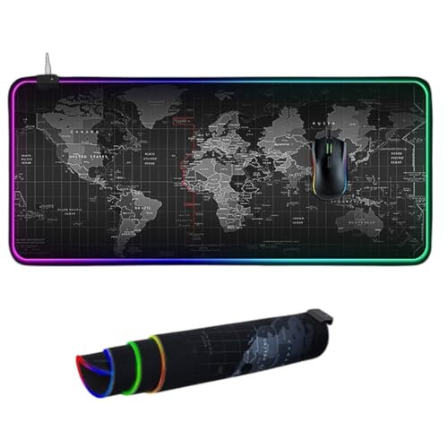 ADM PASS GROUP Alfombrilla para Ratón Mousepad XXL 800x300x2mm Worldmap Alfombra Gaming Base de Goma Antideslizante PC Tapete con Microfibras, Mapamundi, Accesorios de Oficina. (80 x 30 cm RGB LED)