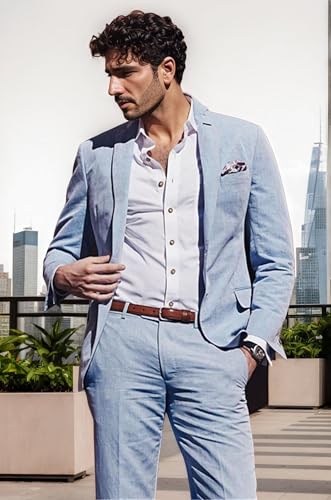 Mens Suit 2 Piece Linen Suit for Men Lightweight Summer Wedding Groomsmen Prom Casual Mens Blazer Pants2