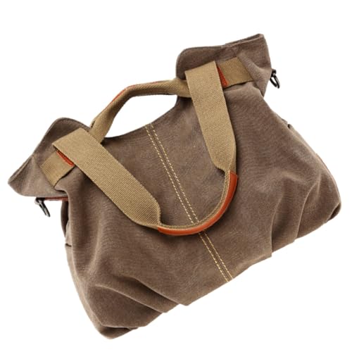 Sac bandoulière en toile marron rétro avec poignée pliable pour femme