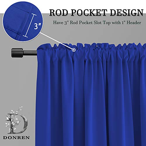 Image of DONREN 2 Panels Royal Blue Blackout Curtain Panels for Bedroom - Thermal Insulated Solid Rod Pocket Curtains (42 x 72 Inches)