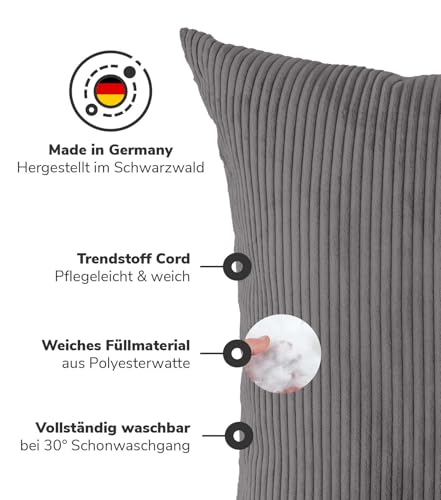 mokebo XXL Sofakissen 'Das Anschmiegsame', gemütliches Riesenkissen, XXL Kissen oder Jumbokissen mit Cordbezug, auch als Couchkissen, Liegekissen oder Bodenkissen in Anthrazit, 90x90x10 (B/H/T in cm)