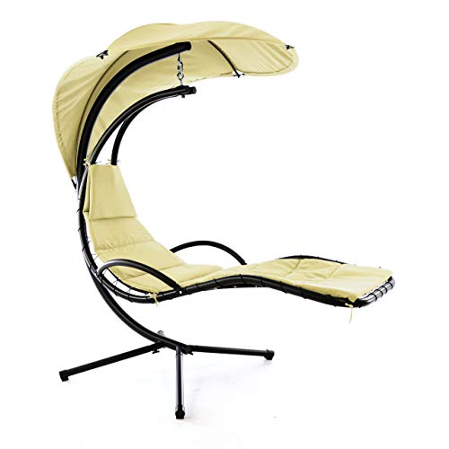 Preisvergleich Produktbild Sonnenliege beige Schwingliege Relaxliege Hängeliege Hängesessel Schwebeliege Hängeschaukel Gartenliege Schaukel Liege mit Sonnendach