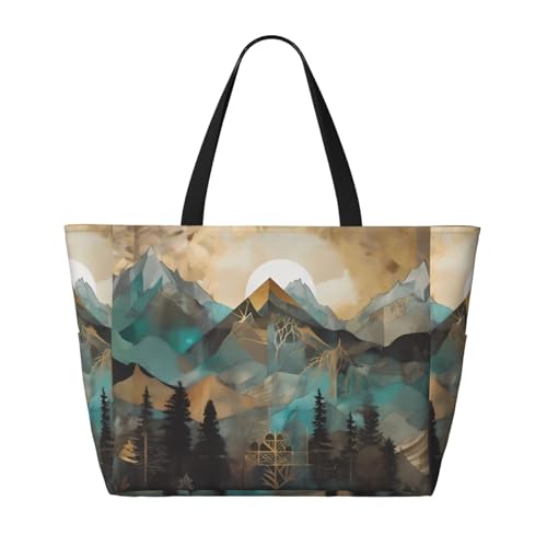 Mountains Trees Landscape Sunrise Print Large Beach Tote Bag for Women Extra Large Capacity Sandproof Waterproof Pool Bag Suitable for Swimming Pool Gym Groceries Travel2