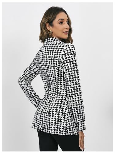 MakeMeChic Women's Houndstooth Blazer Jacket Button Down Long Sleeve Work Casual Blazer2