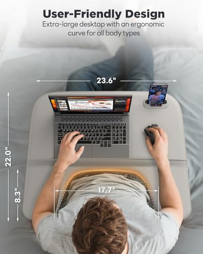 Image of SAIJI Laptop Lap Desk for Bed & Couch with Soft Armrest, Bed Desk Table | Ergonomic Curved Design, Soft Padded Armrests, Height & tilt angles Adjustable, Foldable & Versatile Surface