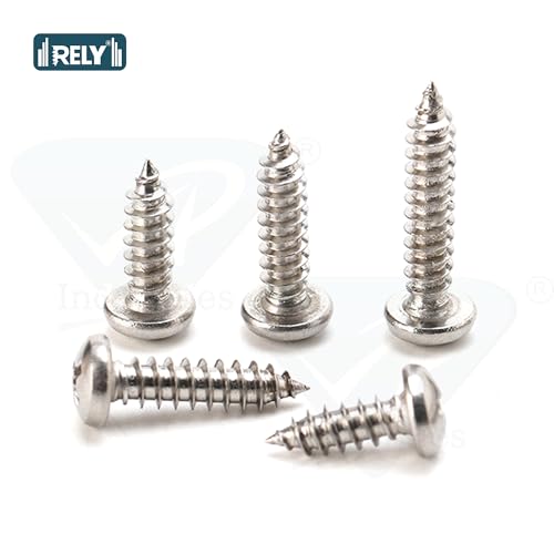 Image of Rely⇒VP INDUSTRIES (Pcs-50) No.8x25 mm Pan Phillips Head Self-Tapping Screws - Nickel Coated l, High-Tensile for Wood, Plywood, Plasterboards, Cabinets & DIY Use