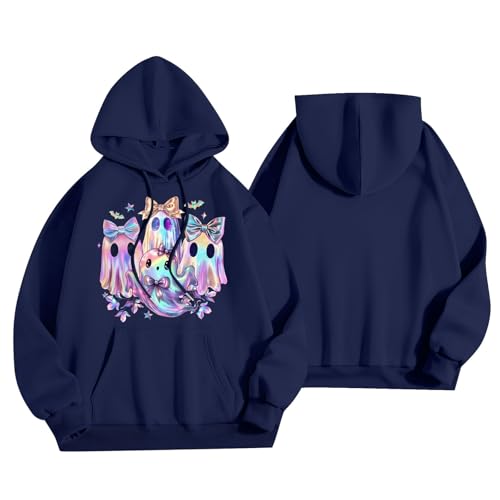 Halloween Hoodies for Women 2025 Fall Fashion Long Sleeve Cute Ghost Graphic Lightweight Hoodie with Pockets