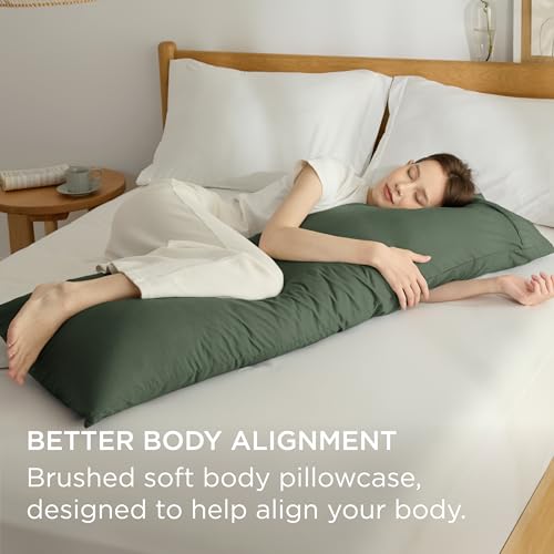 Bedsure Body Pillow Case Cover - Olive Green Brushed Microfiber Long Pillow Cases, Ultra Soft and Cozy Body Pillowcase with Envelope Closure, Wrinkle, Fade and Stain Resistant, 1 Pack, 20x54 Inches