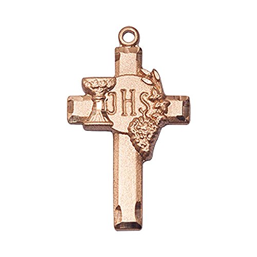 F A Dumont 14kt Gold Cross w/IHS Grapes Medal. Includes Deluxe flip Box. Medal/Pendant Measures 7/8