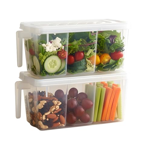 Image of Fridge Storage Boxes Food Grade Containers Plastic Storage Box With Cup, Lid And Handle - 5L Air Tight,Set Of 2, Transparent