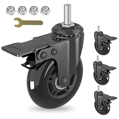 MALLLALA 3"Swivel Caster Wheels with Imperial 5/16"-18 Threaded Stem,Set of 4,Heavy Duty Threaded Stem Casters with Safety Dual Brakes,Load Capacity 150lbs Per Castor for Cart,workench,Furniture Cover