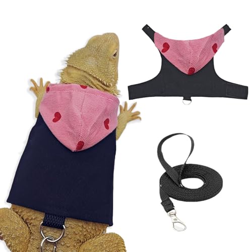 Bearded Dragon Lizard Hoodie Leash Suit Reptile pet Outdoor Chest Harness Chameleon Squirrel Leash Hooded Clothes Suitable for Bearded Dragon Lizard Reptiles?Red hat?