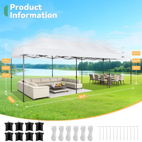 Image of COBIZI 10x30 Heavy Duty Pop Up Canopy Tent with 8 Sidewalls, White