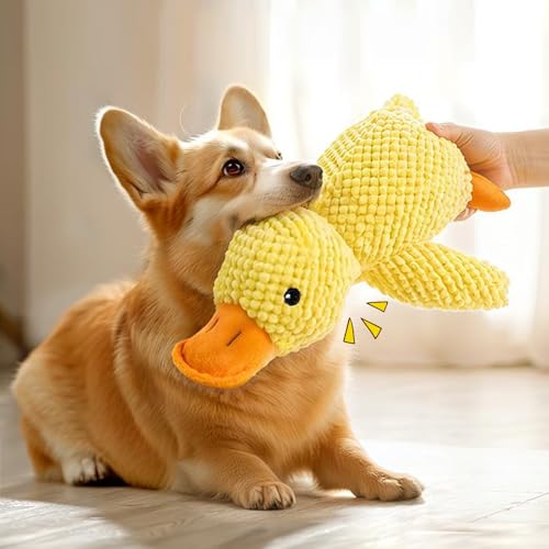 Calming Duck Toy for Dog Squeaky Interactive Plush Toy Quack-Quack Chew Toy Soft Stuffed Calming Yellow Duck Toy for Anxious Dogs Pet Calming Pillow For Puppies Small Medium Dogs (Medium) - Image 5