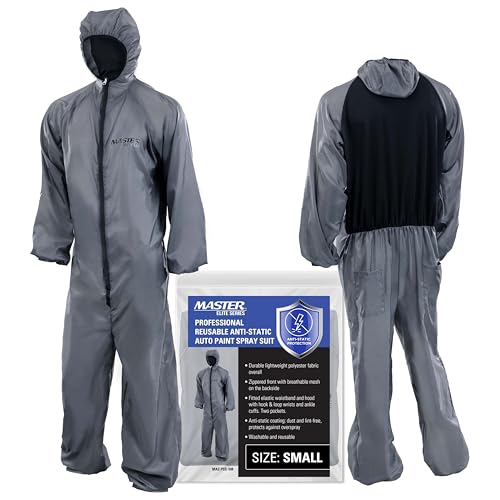 Master Elite Reusable Anti-Static Automotive Paint Suit (Medium) - Breathable Protective Auto Spray Paint Coveralls with Hood & Mesh Back - Polyester Fabric, Comfortable Fit, Heat Regulating, Washable