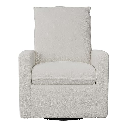 CorLiving Caillie Ultimate Comfort Cream Boucle Upholstered Swivel Recliner Glider Chair - Reclining Gliders, Swiveling Glider Recliner Chairs, Perfect Reclining Swivel Gliding Chair for Relaxation