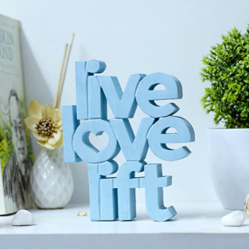 Image of NUKKAD TALES Live Love Lift Blue Quirky Showpiece Home Decor Items Decorative Items for Book Shelf Birthday Gift Items Gift for Gym Lovers (6 x 6.70 inch)