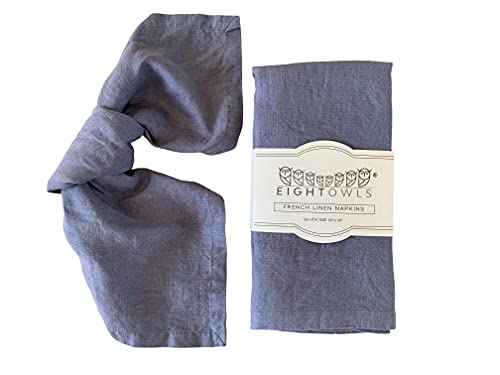 Leinenservietten - 100% Französischer Flachs - Stonewashed Pure Linen Stoffservietten - Größe 45,7 x 45,7 cm - 4er Set (weiches rustikales Blau) Cover