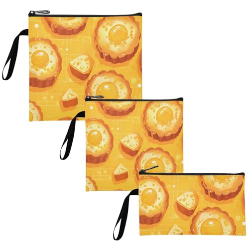 Yoogain Egg Tart Yummy Cartoon Yelllow 3 pack Reusable Snack Bags and Sandwich Bags Waterproof Diaper Bag Organization for Work Picnic or Travel