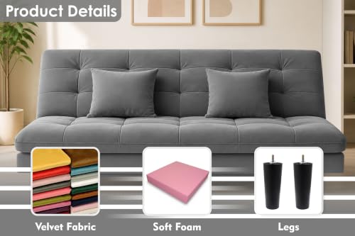 Image of Los Angeles Modern Convertible Futon Sofa Bed, Tufted Upholstered Folding Couch with Adjustable Backrest, Space Saving Sleeper Sofa for Living Room, Apartment, Office, Dorm & Guest Room - Grey