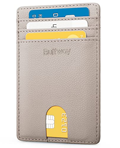 Image of Buffway Mens Slim Wallet, Minimalist Thin Front Pocket Leather Credit Card Holder with RFID Blocking for Work Travel | Minimalist