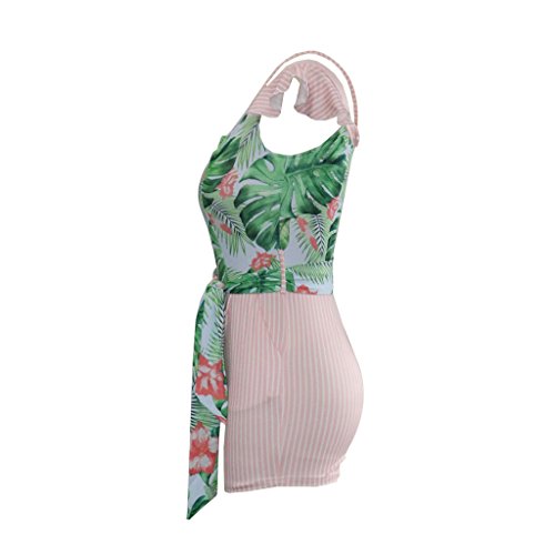 OLUOLIN Sexy Women Two Piece Off Shoulder Floral Print Jumpsuit Short Belted Pants Pink XXL, pink, XXL - Image 6