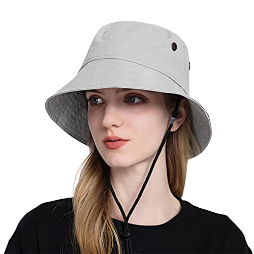 Docila Waterproof Bucket Rain Hat Women Men Breathable Summer Outdoor Hunting Hiking Boating Golfing Hat Crushable Casual Daily Quick Dry Fisherman Cap (Lightgrey) #TOP14