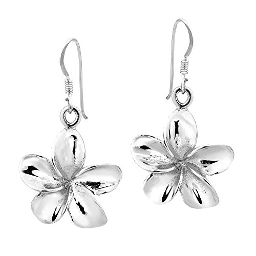 AeraVida Shiny Paradise Plumeria Flower .925 Sterling Silver Dangle Earrings,Cute Sterling Silver Dangle Earrings,Earrings for Women,Flower Dangle Earrings,Chic Dangle Earrings, Metal, not known