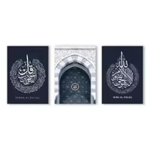 Affiche mosquée bleu marine TONGYINLI triptyque islamique en toile 70x100 cm