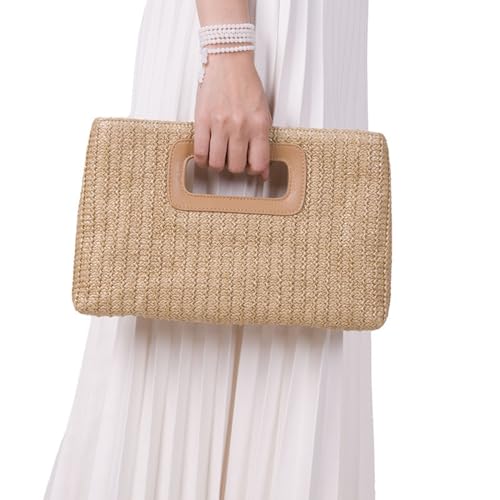 Image of Women Top Handle Handbag Chain Crossbody Bag 2026 Summer Raffia Straw Clutch Beach Vacation Evening Square Purse