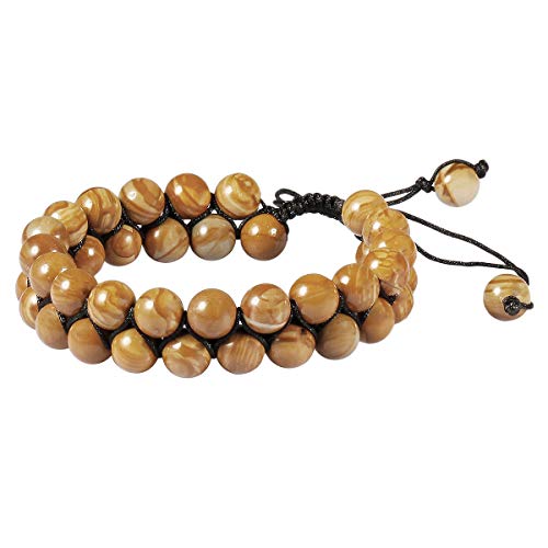 Tumbeelluwa Beaded Bracelet Stone 8Mm Double Layers Adjustable Meditation Power Healing Crystal Bracelets,Petrified Wood #TOP1