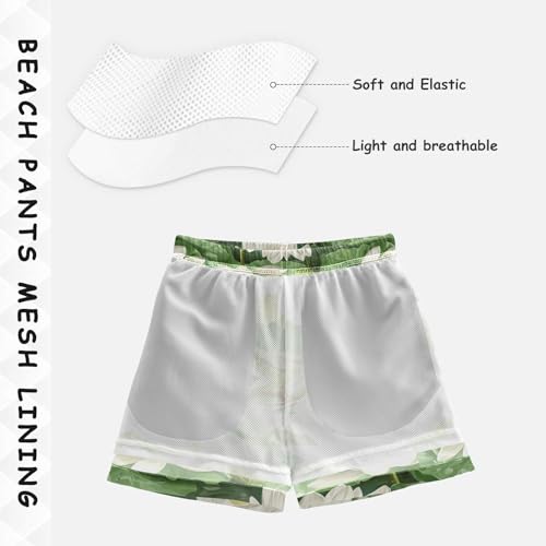 Pigsaly Boys' Swim Board Shorts Summer Lotus Flowers Watercolor Green Frogs Boy's Swim Trunks Kids Swimwear S4