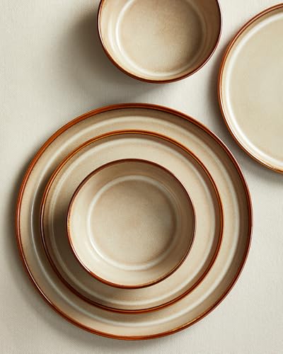 Image of Pokini Ceramic Plates and Bowls Sets for 6, 18pcs Dinnerware Sets, Dish Set