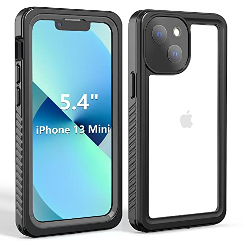 Fansteck Compatible with iPhone 13 Mini Case Waterproof, High Sensitive Touch and Built in Screen Protector, Full Body Heavy Duty Shockproof IP68 Waterproof Case for iPhone 13 Mini(5.4”) Black