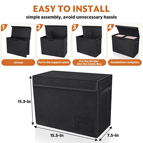 4 Pack Comic Book Storage,Collapsible Comic Book Case with Handles,Holds 150 Comics Heavy Duty Comic Book Box (2022 Black)