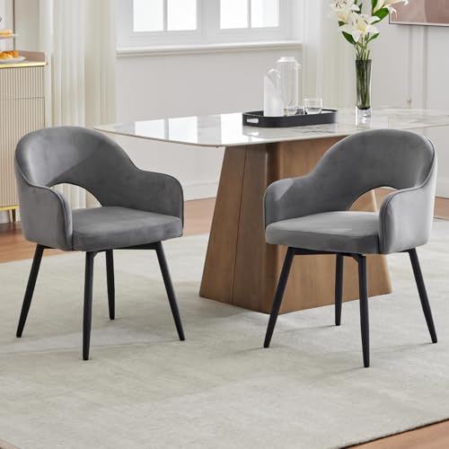 Chairus Juego De 2 Sillas De Comedor Terciopelo Sillas De Cocina Giratoria Con Patas Negras, Sillas De Hogar Modernas Con Respaldo Hueco Para Restaurante Cafetería, Gris Chairus Juego De 2 Sillas De Comedor Terciopelo Sillas De Cocina Giratoria Con Patas Negras, Sillas De Hogar Modernas Con Respaldo Hueco Para Restaurante Cafetería, Gris